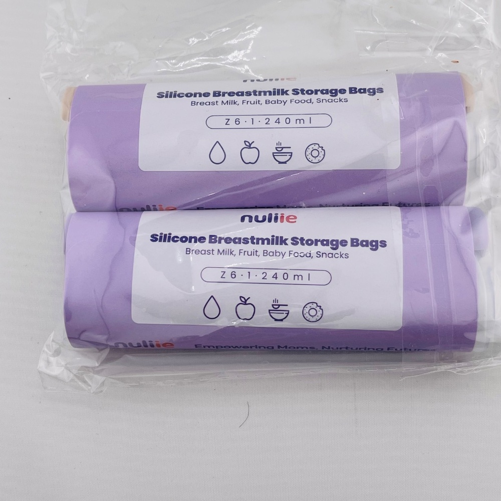2 Silicone Breastmilk Storage Bags Nuliie Double Leak-Proof Seals Reusable 240ml
